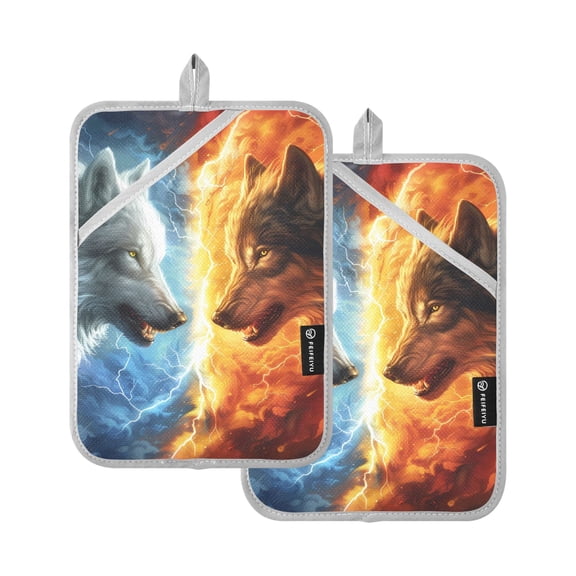 Pot Holders Set of 2 Heat Resistant 338 Kitchen Oven Gloves Potholder Cooking Baking Microwave Mitts Cool Wolfs
