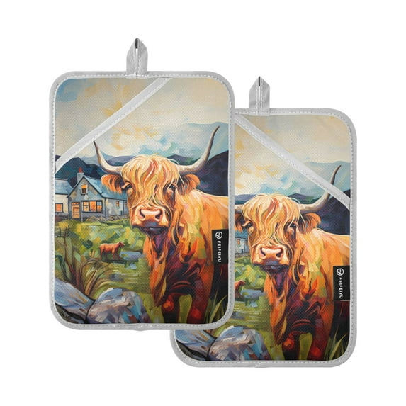 Pot Holders Set of 2 Heat Resistant 338℉ Kitchen Oven Gloves Potholder Cooking Baking Microwave Mitts Cow Farmhouses