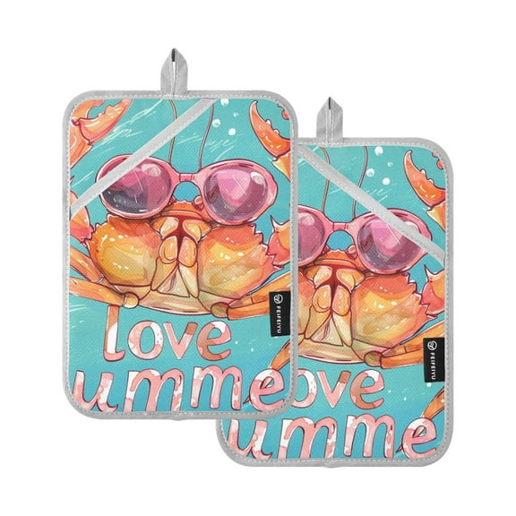 Pot Holders Set of 2 Heat Resistant 338 Kitchen Oven Gloves Potholder Cooking Baking Microwave Mitts Crab Love Summer