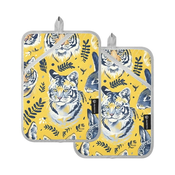 Pot Holders Set of 2 Heat Resistant 338℉ Kitchen Oven Gloves Potholder Cooking Baking Microwave Mitts Cute Animals Tiger Rabbit