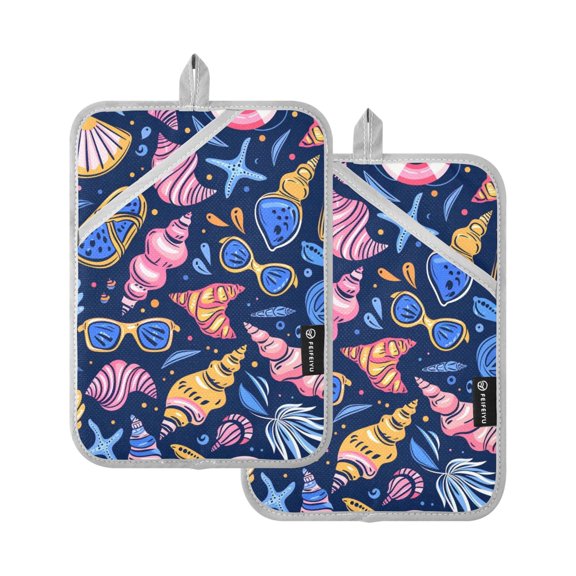 Pot Holders Set of 2 Heat Resistant 338 Kitchen Oven Gloves Potholder Cooking Baking Microwave Mitts Cute Conch Sea Shells