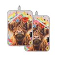 thumbnail image 1 of Pot Holders Set of 2 Heat Resistant 338℉ Kitchen Oven Gloves Potholder Cooking Baking Microwave Mitts Highland Cow Flowers Rainbow, 1 of 7