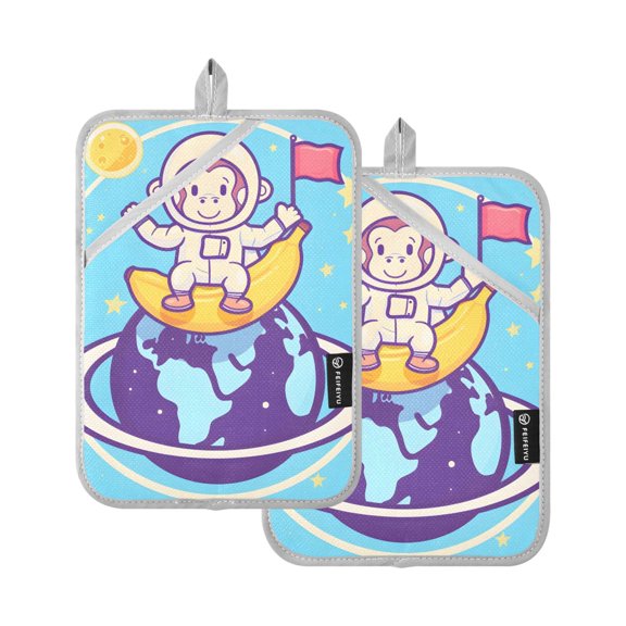 Pot Holders Set of 2 Heat Resistant 338 Kitchen Oven Gloves Potholder Cooking Baking Microwave Mitts Monkey Astronaut