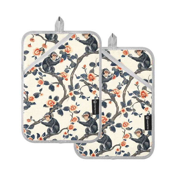 Pot Holders Set of 2 Heat Resistant 338 Kitchen Oven Gloves Potholder Cooking Baking Microwave Mitts Monkey on Branches