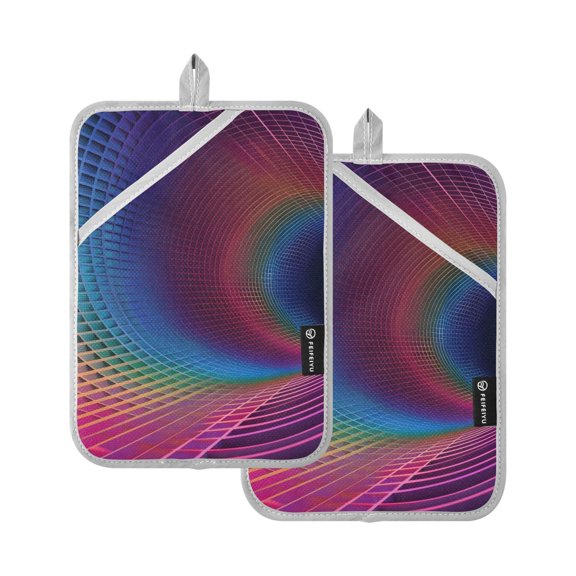 Pot Holders Set of 2 Heat Resistant 338℉ Kitchen Oven Gloves Potholder Cooking Baking Microwave Mitts Purple Geometric Illusion