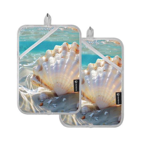 Pot Holders Set of 2 Heat Resistant 338 Kitchen Oven Gloves Potholder Cooking Baking Microwave Mitts Sea Shell in Sea