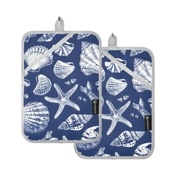 Pot Holders Set of 2 Heat Resistant 338 Kitchen Oven Gloves Potholder Cooking Baking Microwave Mitts Sea Shells Seastars