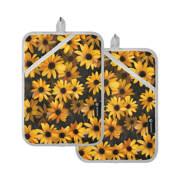 Pot Holders Set of 2 Heat Resistant 338℉ Kitchen Oven Gloves Potholder Cooking Baking Microwave Mitts Sunflower Flowers