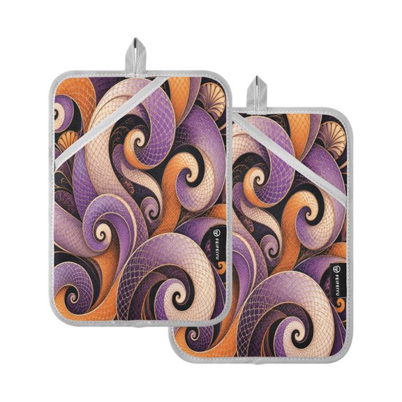 Pot Holders Sets of 2 Heat Resistant Oven Hot Pads with Hanging Loop Multiple Helical Coiled Pattern