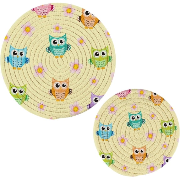 Pot Holders Trivets Set Cotton Potholders Set, Hot Pads Set of 2, Cute Owl Hot Pot Trivets One 9.45 Inch and One 7 Inch