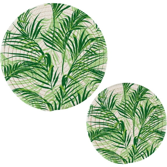 Pot Holders Trivets Set Cotton Potholders Set, Hot Pads Set of 2, Palm Leaf Hot Pot Trivets One 9.45 Inch and One 7 Inch