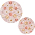 thumbnail image 1 of Pot Holders Trivets Set Pure Cotton Potholders Set, Set of 2, Peace Sign Flower Pink Hot Pot Trivets One 9.45 Inch and One 7 Inch for Kitchen Pans Bowl Teapot, 1 of 7