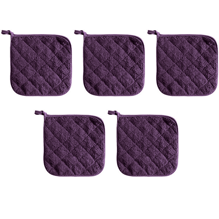 Pot Holders for Kitchen Heat Resistant Potholders Large Cotton Square Oven Mitts, Purple