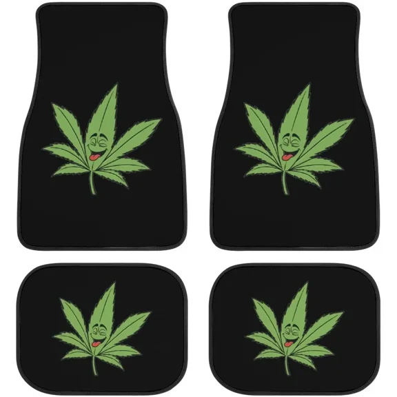 Pot Leaves Weed 4 Piece Car Floor Mats Non-Slip Front and Rear Auto Carpets Universal Fit for Most Cars