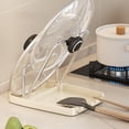 thumbnail image 1 of Pot Lid Holder and Chopping Board Rack with Draining Tray, Gray Beige Plastic Countertop Organizer for Kitchen Utensils, 1-Piece Set, 1 of 6