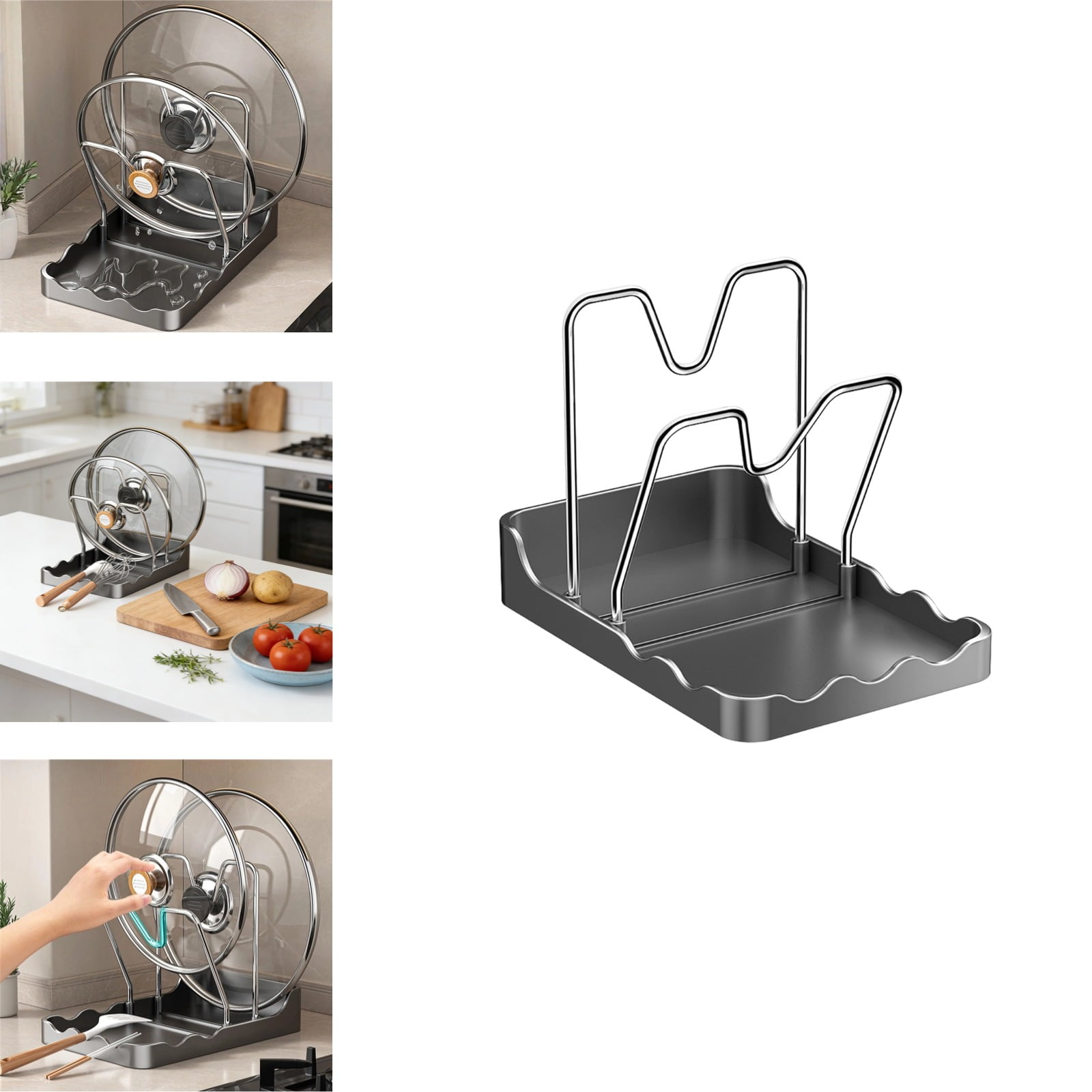 Pot Lid Holders for Countertop, Kitchen Lid Organizer and Storage Racks ...