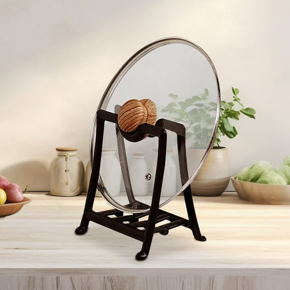 Pot Lid Organizer and Cutting Board Holder, Stainless Steel Kitchen Storage Rack for Lids and Boards, Space-Saving Cooling Rack Organizer for Countertop and Cabinet [1-Pack] Black