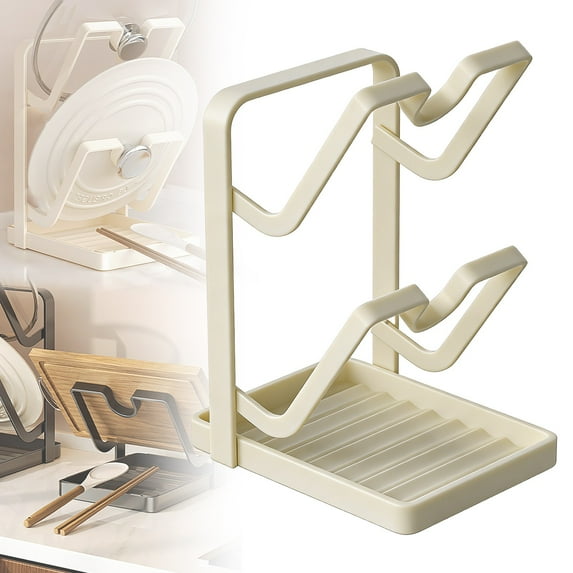 Pot Lid Organizer - Kitchen Pot Lid Storage Rack - Pot Lid Holder - Pot Lid Rack While Cooking,1PCS(Beige,2-Layer)