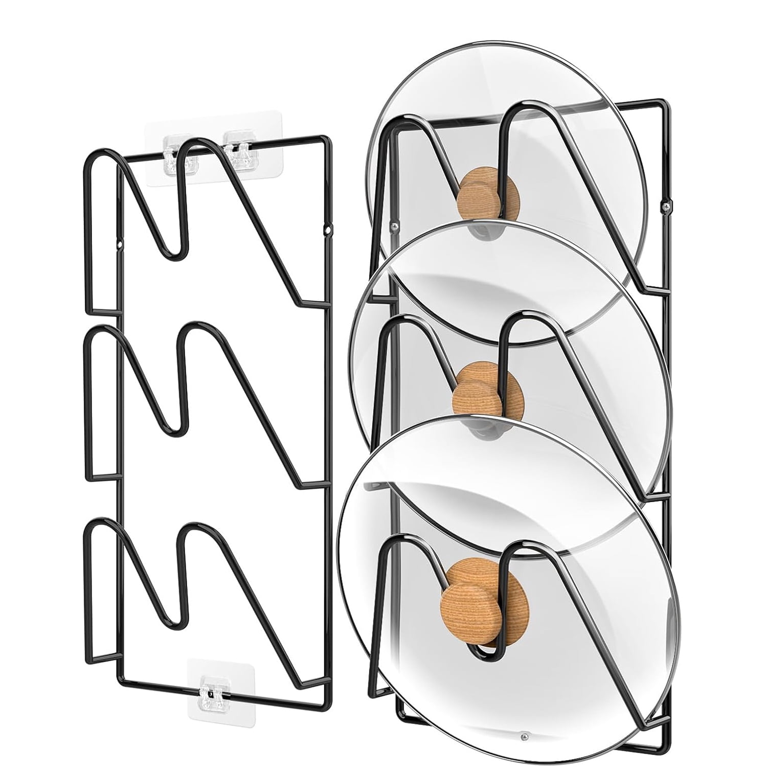 Pot Lid Organizer Rack,2 Pack 3Tier Pot Lids Holder for Door/Wall, No Drilling Adhesive