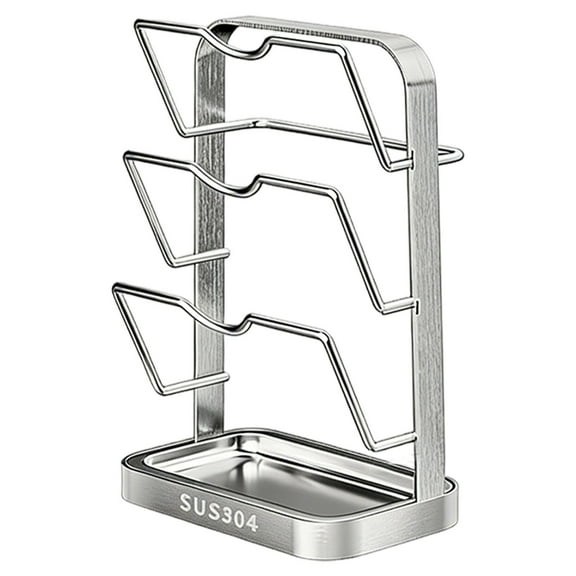 Pot Lid Organizer And Spoon Rest for Kitchen Counter, 304 Stainless Steel Stovetop Rack with U-Shaped Holder And Non-Slip Base, Multi-Functional Cooking Storage