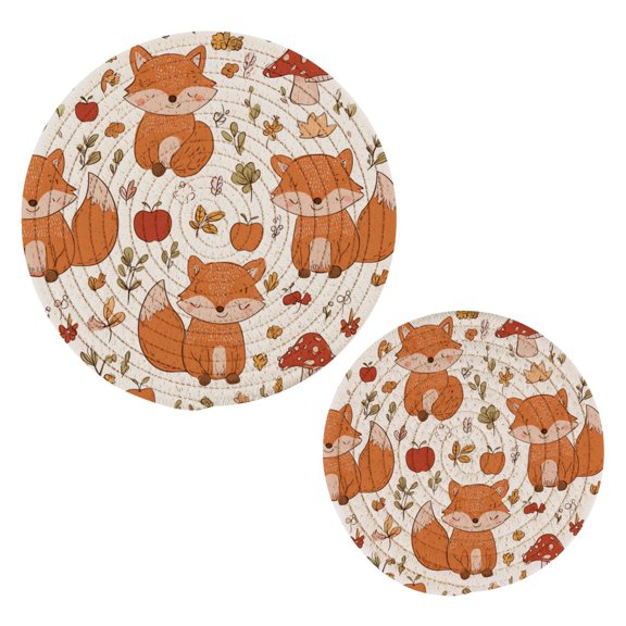 Pot Mat kitchen Pot Mat, Dining Table Pot Mat Cotton Ring Pot Mat Dining Table Protection Wear Resistant and Anti Slip Autumn Fox Mushroom Scene