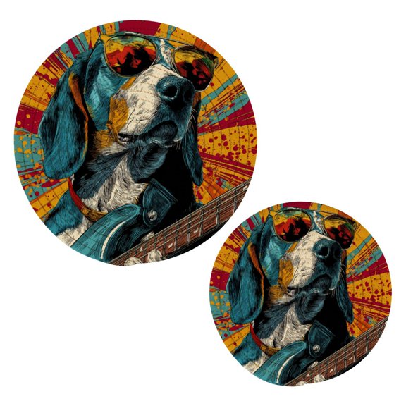 Pot Mat kitchen Pot Mat, Dining Table Pot Mat Cotton Ring Pot Mat Dining Table Protection Wear Resistant and Anti Slip Beagle Playing Electric Guitar