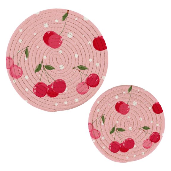 Pot Mat kitchen Pot Mat, Dining Table Pot Mat Cotton Ring Pot Mat Dining Table Protection Wear Resistant and Anti Slip Bright Cherry Blossom Pattern
