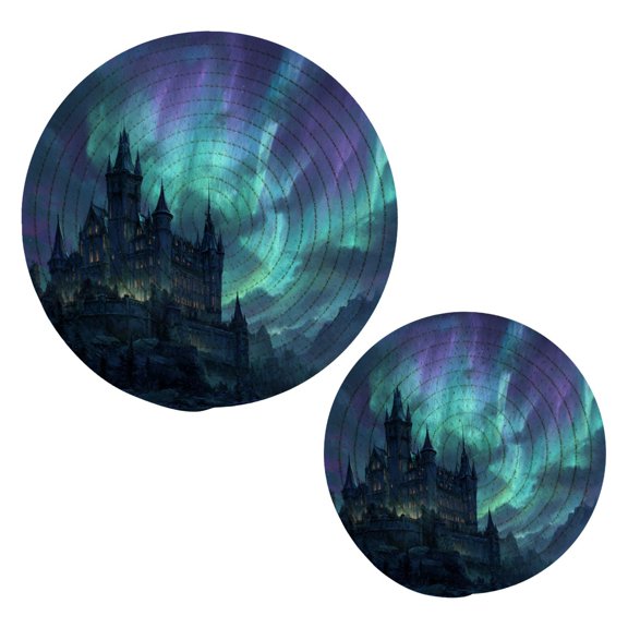 Pot Mat kitchen Pot Mat, Dining Table Pot Mat Cotton Ring Pot Mat Dining Table Protection Wear Resistant and Anti Slip Gothic Castle Aurora Sky