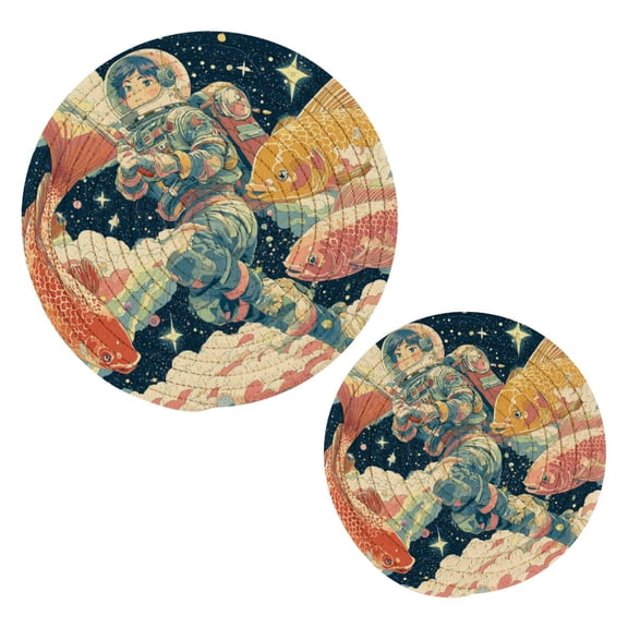 Pot Mat kitchen Pot Mat, Dining Table Pot Mat Cotton Ring Pot Mat Dining Table Protection Wear Resistant and Anti Slip Space Suit Anime