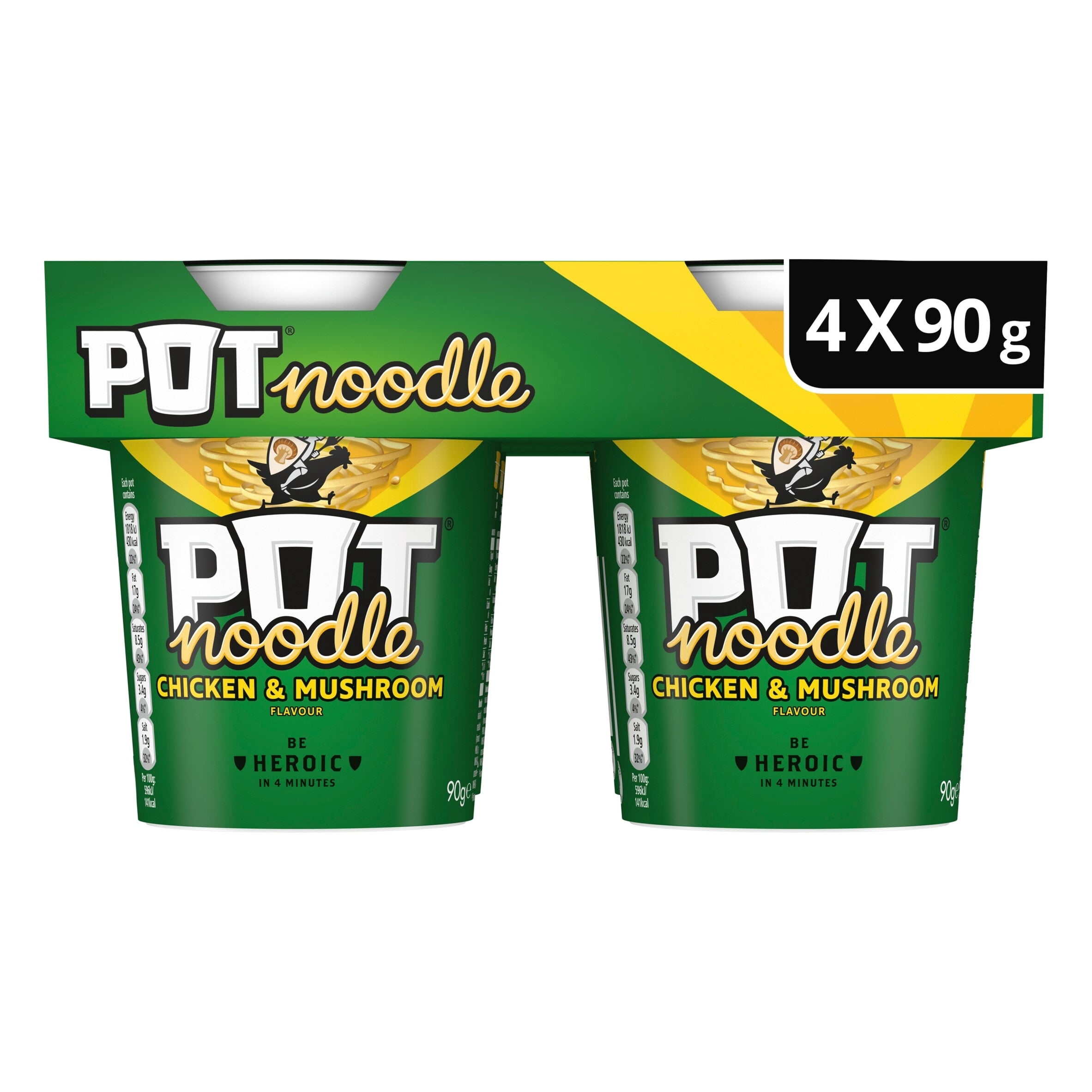 Pot Noodle Chicken & Mushroom Instant Noodles Multipack 4x90g, Imported from Britain