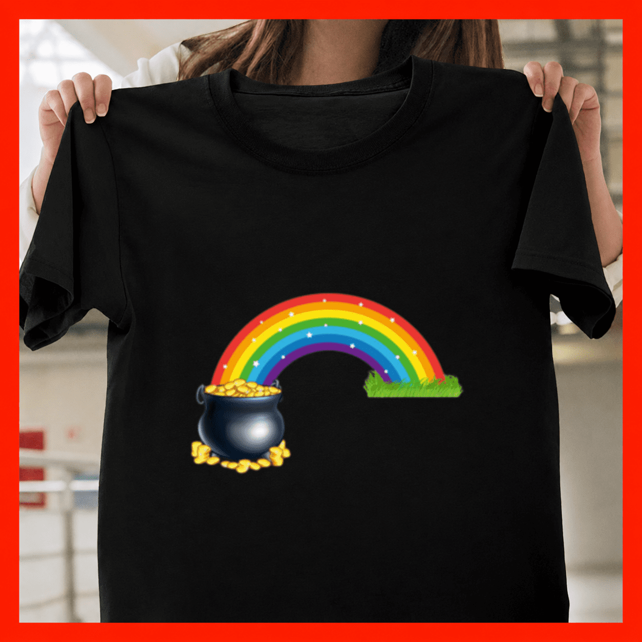 Pot Flash Card Pot Of Gold At The End Of The Rainbow Leprechaun Luck Unisex T-Shirt, S ...