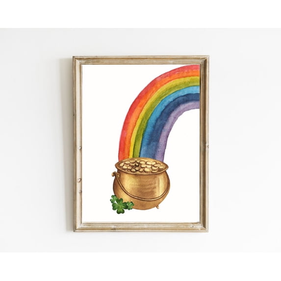 Pot Of Gold Print | St. Patrick's Day Decor | Rainbow Print | Shamrock Print 16x24 UNFRAMED