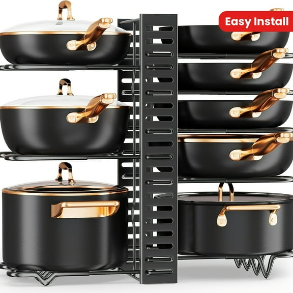 Pot Organizer 8 Tier Pot, Pan Organizer, Kitchen Cabinet Kitchenware Organizer And Pot Lid Organizer For Storage, Organizers Inside Cabinet With 3 DIY Methods