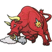 Pot Pals Raging Bull W/Horns & Bull Nose Ring - Iron On Patch Applique
