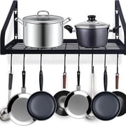 ZHOHO TANT Black Steel Wall Mounted Hanging Pot Rack with 8 Hooks for Kitchen Cookware and Utensils, 2 DIY Methods