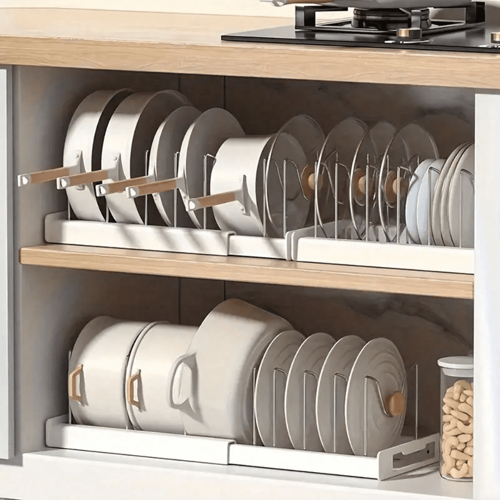 Pot And Pan Organizer 1pc Ultimate Kitchen Organizer - Space-Saving Expandable Shelf With Pot Lid Holder, Utensil Rack, Dish Drainboard, & Pull-Out Drawer For Tidy Cooking - Walmart.com