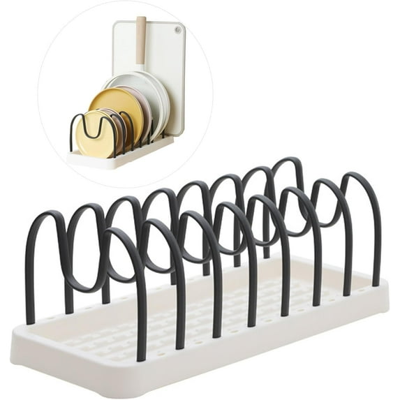 Pot and Pan Organizer, 8 Adjustable Compartment Pan Lid Organizer for Cabinet Drawer for Pot Lid Holder Bakeware Cutting Boards Cookware Dishes (Dark Grey)