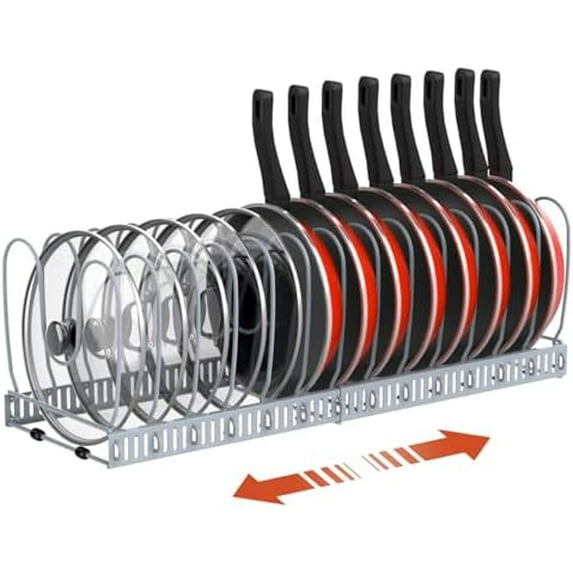 Pot and Pan Organizer Rack for Cabinet, Upgraded Expandable Pot Lid ...