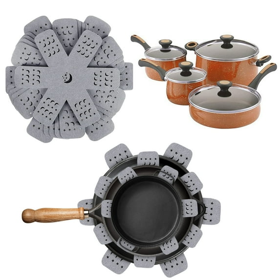 Pot and Pan Protectors Set 12 Pack | Stackable Cookware Dividers | 4 Sizes (7.8", 10", 14", 15") | Polyester Non-Slip Mats | Prevent Scratches | Kitchen Storage | Pan Separators | Multi-Purpose Pads
