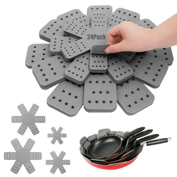 24 Pcs 4 Different Sizes Pot and Pan Protectors Reusable Felt Anti-Slip Separator Pads to Prevent Scratching When Stacking Pans