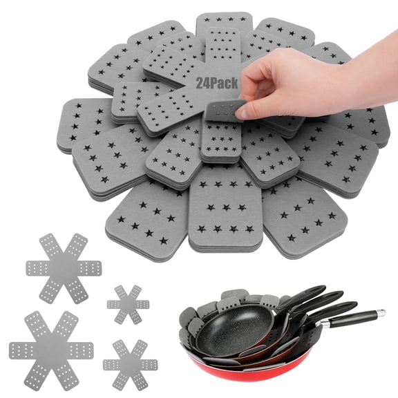 24 Pcs 4 Different Sizes Pot and Pan Protectors Reusable Felt Anti-Slip Separator Pads to Prevent Scratching When Stacking Pans