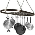 thumbnail image 1 of Pot and Pan Rack for Ceiling 31" with 10 S Hooks — Decorative Oval Mounted Storage Rack — Multi-Purpose Organizer Great for Home, Restaurant, Kitchen Cookware, Utensils, Books, (Bronze), 1 of 9