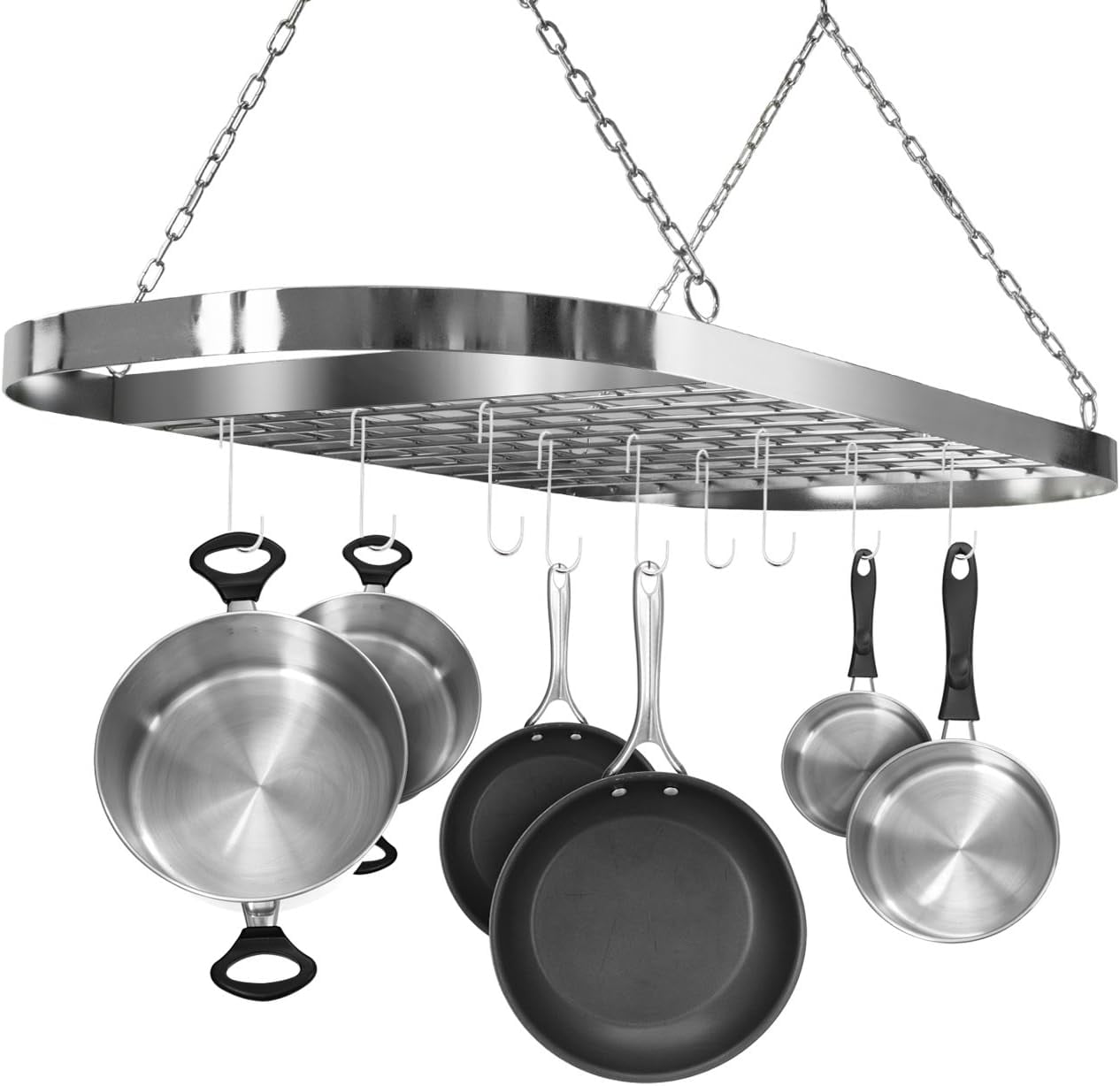 Pot and Pan Rack for Ceiling with Hooks — Decorative Oval Mounted ...