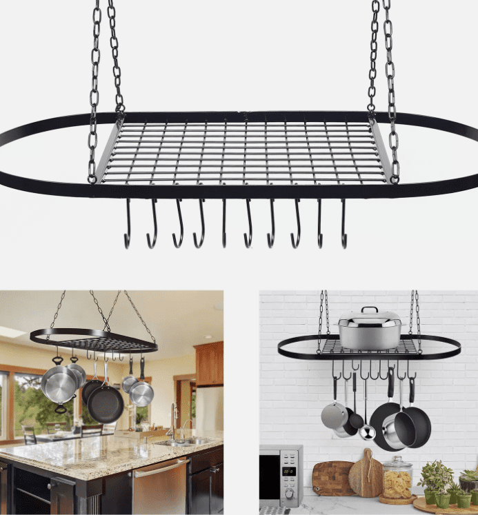 Pot & Pan Rack Ceiling Mounted kitchenware Holder Hanging Storage Shelf ...