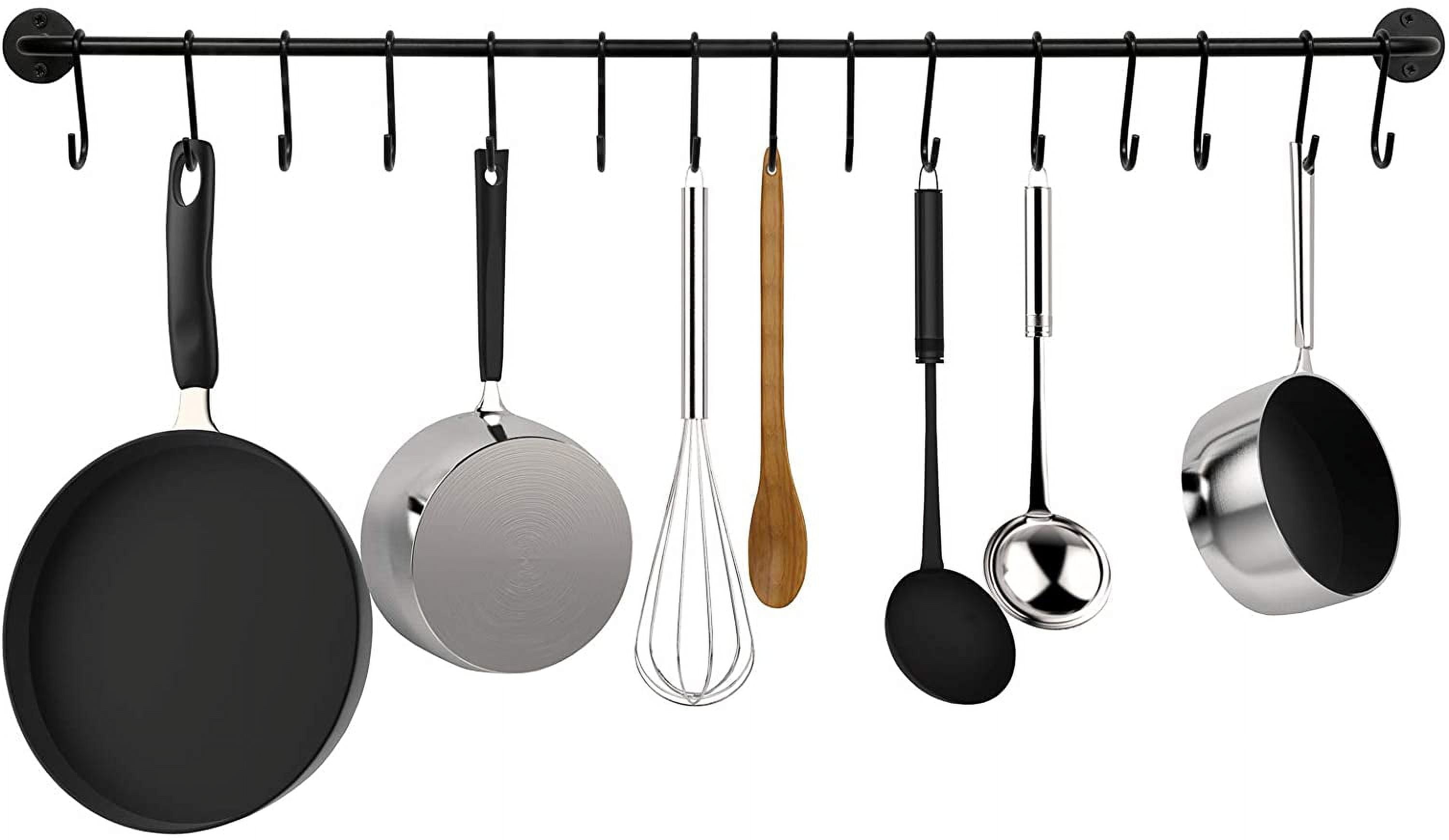 Black Wall Mounted Pot and Pan Organizer with 15Hook Rack Durable