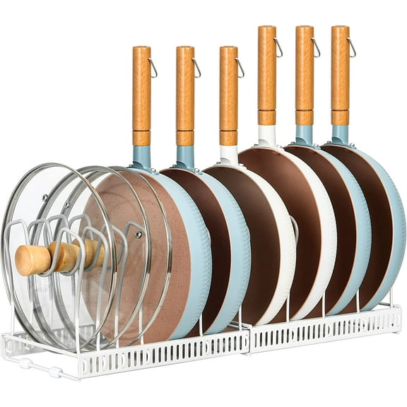 Pot Rack - Expandable Pot & Pan Organizer for Cabinet, 10 Adjustable Compartments (Apricot, 10)