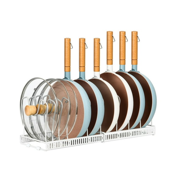 Pot Rack Pan Organizer for Kitchen Cabinet Under Sink with 10 Adjustable Removable Compartment