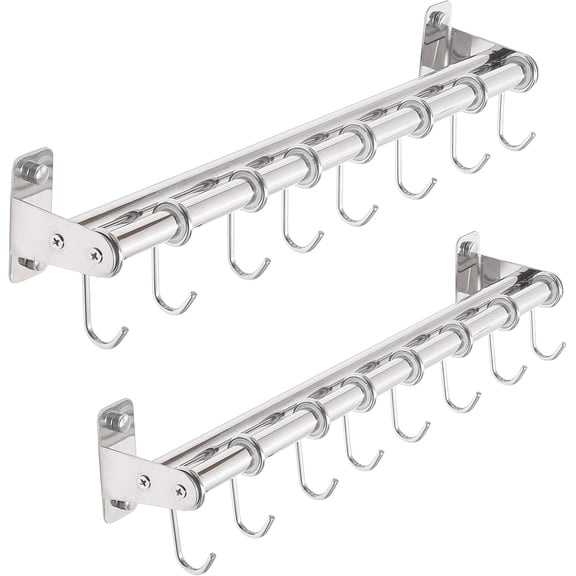 Pot Rack - Pots and Pans Hanging Rack Rail with 8 Hooks, Double Bars, Pot Hangers for Kitchen, Wall Mounted, Antique Copper