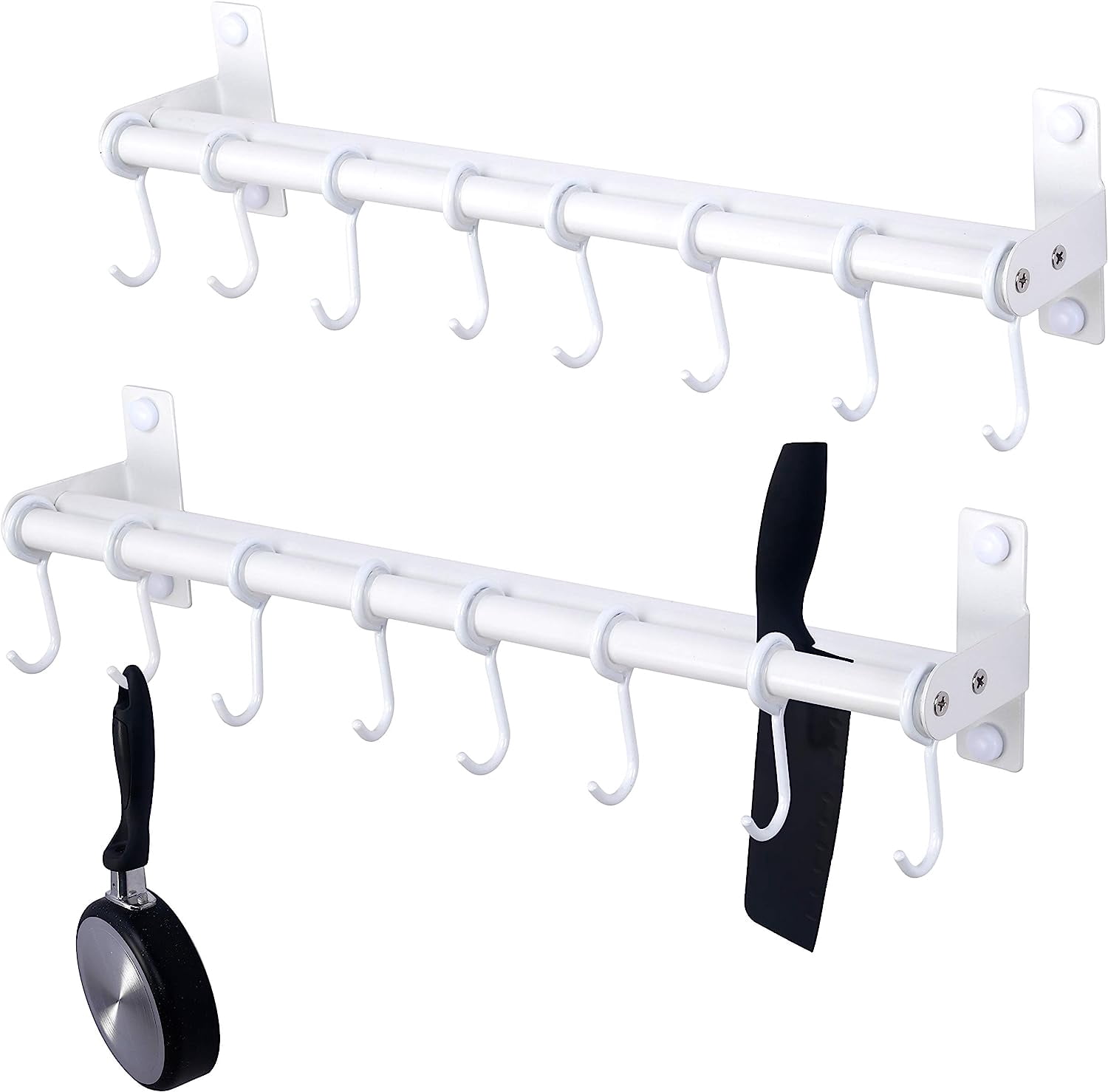 Pot Rack Rail Pot Rack - Pots and Pans Hanging Rack Rail with 8 Hooks, Double Bars ...