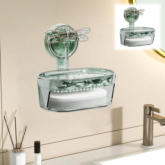 Pot Rack Suction Cup Soap Box Sponge Holder Suction Cup Soap Dish Powerful Vacuum Suction Soap Holder Butterfly Suction Cup Soap Box Storage Rack Wall Mounted Double Layer Drain,Green Kitchen Rack